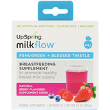 Фото Milkflow, пажитник + кникус благословенный, пищевая добавка в форме напитка, вкус натуральных ягод, 18 пакетиков по 0,35 унц. (10 г)