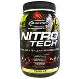 Фото Nitro Tech, сывороточный изолят + наращивание сухой мышечной массы, со вкусом ванили, 2,00 фунта (907 г)