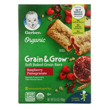 Фото Organic, Grain & Grow, Soft Baked Grain Bars, 12+ Months, Raspberry Pomegranate, 8 Individually Wrapped Bars
