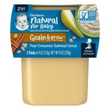 Фото Natural for Baby, Grain & Grow, 2nd Foods, овсяные хлопья с грушей, корицей, 2 пакетика по 113 г (4 унции)