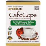 Фото CafeCeps, сертифицированный органический растворимый кофе с кордицепсом и порошком грибов рейши, 30 пакетов, по 2,2 г каждый